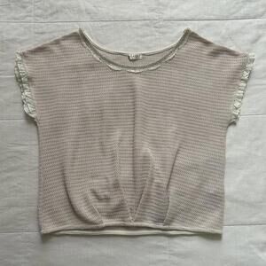 Axes Femme cream boxy top with hotfix detail neckline and ruffle sleeves